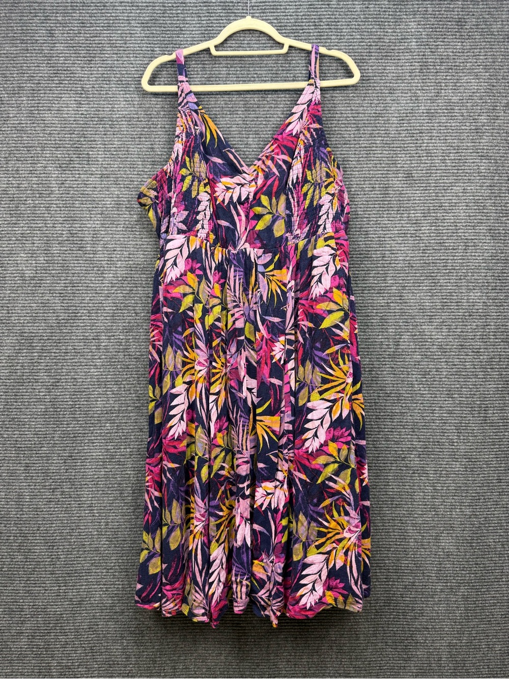 Torrid Navy Leaf Smocked Midi Dress Womens 3X Size 3 Floral Boho Pockets